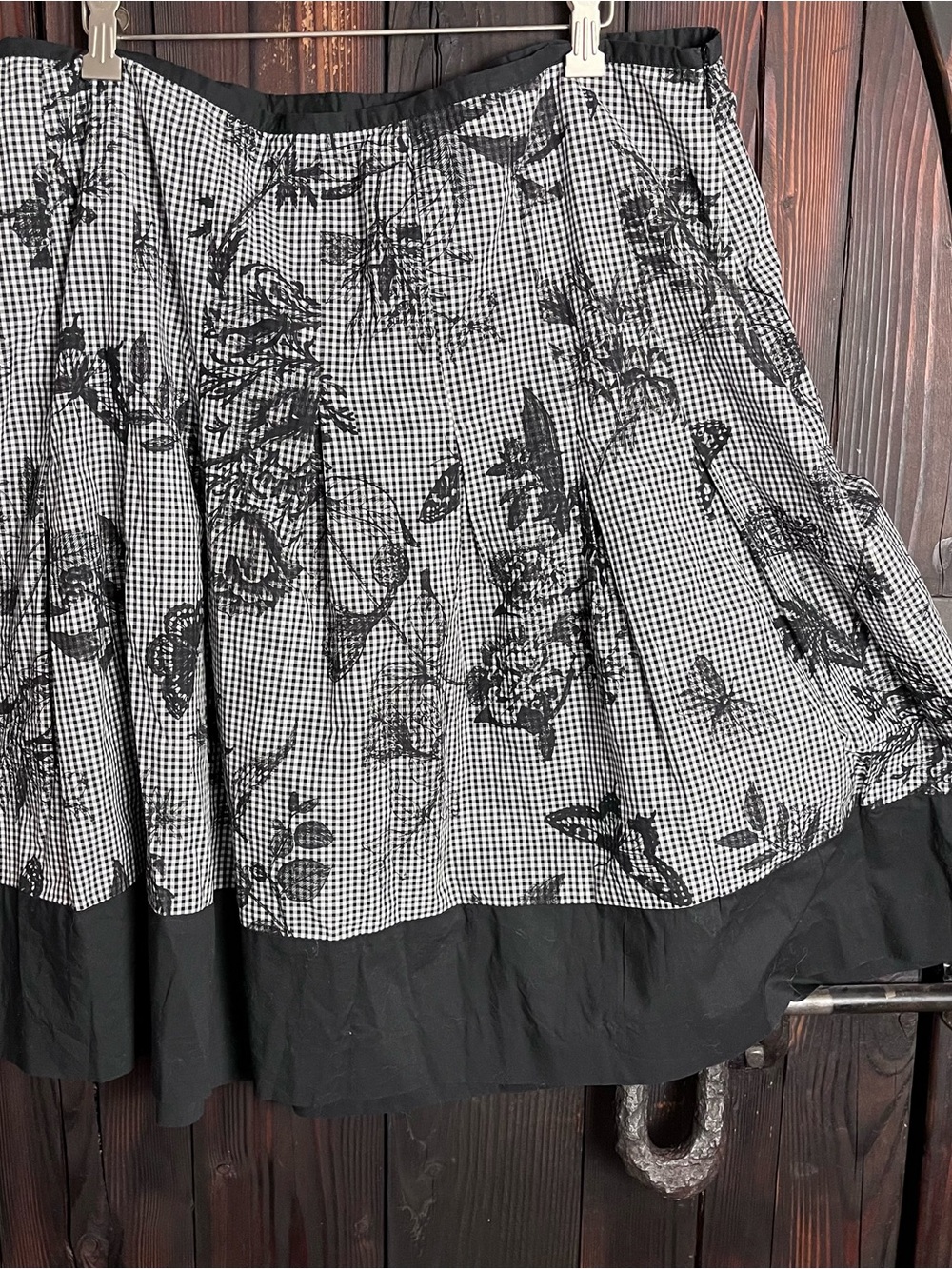 Talbots Black and White Gingham Floral A-Line Skirt